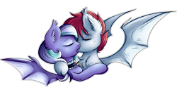 Size: 5999x3144 | Tagged: safe, artist:coco-drillo, imported from derpibooru, oc, bat pony, pony, bat pony oc, bat wings, blushing, caress, chest fluff, collar, commission, couple, ear fluff, embrace, eyes closed, fangs, female, hug, kissing, male, oc x oc, outline, shipping, simple background, straight, transparent background, wings