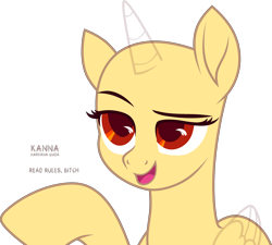 Size: 2968x2673 | Tagged: safe, artist:teepew, imported from derpibooru, oc, oc only, alicorn, pony, my little pony: the movie, alicorn oc, bald, base, bust, eyelashes, horn, open mouth, raised hoof, signature, simple background, smiling, solo, transparent background, wings