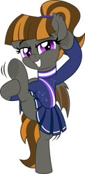 Size: 2444x5000 | Tagged: safe, alternate version, artist:jhayarr23, imported from derpibooru, part of a set, oc, oc only, oc:mythic dawn, bat pony, pony, alternate character, balancing, bat pony oc, bat wings, bipedal, cheerleader, cheerleader outfit, clothes, commission, cute, fangs, female, flexible, frog (hoof), grin, hair tie, high res, holding, holding leg, holding legs, looking at you, mare, ponytail, raised hoof, raised leg, schrödinger's pantsu, simple background, skirt, smiling, solo, standing, standing on one leg, standing splits, transparent background, underhoof, wings, ych result