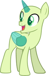 Size: 856x1319 | Tagged: safe, artist:pegasski, imported from derpibooru, oc, oc only, alicorn, pony, uprooted, alicorn oc, bald, base, horn, looking back, male, open mouth, simple background, smiling, solo, stallion, transparent background, two toned wings, wings