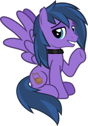 Size: 1009x1445 | Tagged: safe, artist:lightningbolt, derpibooru exclusive, imported from derpibooru, oc, oc:feather freight, pegasus, pony, derpibooru community collaboration, .svg available, 2021 community collab, collar, grin, lidded eyes, looking at you, male, request, smiling, spread wings, stallion, svg, underhoof, vector, waving, wings