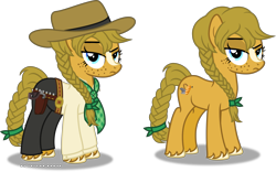 Size: 6543x4085 | Tagged: safe, artist:vector-brony, imported from derpibooru, earth pony, pony, bandana, bandolier, belt, braid, braided tail, bullet, clothes, cowboy, cowboy hat, cowgirl, crossover, female, freckles, gun, gun holster, handgun, hat, holster, mare, markings, pants, ponified, red dead, red dead redemption, red dead redemption 2, redneck, revolver, sadie adler, shirt, simple background, solo, stetson, transparent background, unamused, unshorn fetlocks, vector, weapon, western, wild rag, wild west