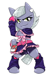 Size: 874x1280 | Tagged: safe, artist:batipin, imported from derpibooru, limestone pie, earth pony, semi-anthro, clothes, cosplay, costume, cure black, pretty cure, simple background, solo, transparent background