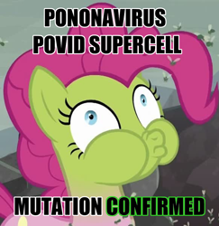 Size: 1164x1200 | Tagged: safe, derpibooru exclusive, imported from derpibooru, pinkie pie, earth pony, pony, coronavirus, female, green face, mare, op wants attention, povid-19, solo