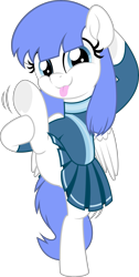 Size: 2527x5000 | Tagged: safe, alternate version, artist:jhayarr23, imported from derpibooru, part of a set, oc, oc only, oc:snow pup, pegasus, pony, :p, alternate character, balancing, bipedal, cheerleader, cheerleader outfit, clothes, commission, female, flexible, frog (hoof), holding leg, holding legs, looking at you, mare, pegasus oc, raised hoof, raised leg, simple background, skirt, smiling, solo, standing, standing on one leg, standing splits, tongue out, transparent background, underhoof, wings, ych result