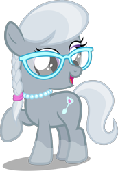 Size: 3000x4360 | Tagged: safe, artist:piranhaplant1, edit, editor:slayerbvc, imported from derpibooru, vector edit, silver spoon, earth pony, pony, coat markings, cute, female, filly, glasses, jewelry, necklace, raised hoof, silverbetes, simple background, socks (coat marking), socks (coat markings), solo, transparent background, vector