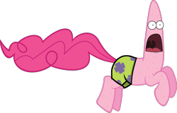 Size: 2448x1563 | Tagged: safe, artist:slb94, editor:starry mind, imported from derpibooru, pinkie pie, pony, starfish, scare master, abomination, androgynous, bald, clothes, cursed image, freckles, fusion, kill it with fire, nightmare fuel, nonbinary, not salmon, open mouth, pants, patrick star, pronking, screaming, shorts, simple background, solo, spongebob squarepants, the spongebob squarepants movie, transparent background, wat, what has science done, wtf