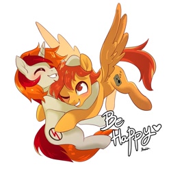 Size: 1200x1200 | Tagged: safe, artist:renokim, imported from derpibooru, oc, oc only, oc:ginger, oc:synth wave, pegasus, unicorn, cute, gay, heart, hoof on head, hug, male, text