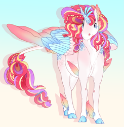 Size: 1843x1879 | Tagged: safe, artist:seffiron, imported from derpibooru, oc, oc only, oc:abyssal melodies, hybrid, pony, cloven hooves, colored wings, fetlock fins, magical lesbian spawn, multicolored wings, offspring, parent:princess cadance, parent:queen novo, solo, wings