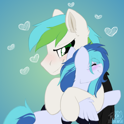 Size: 2000x2000 | Tagged: safe, artist:dreamy, artist:lionbun, artist:littledreamycat, imported from derpibooru, oc, oc:jewel blue, oc:looic, pegasus, cute, daughter, family, father, father and child, father and daughter, female, hug, male, mare, parent, stallion