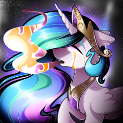 Size: 2048x2048 | Tagged: safe, artist:mychelle, imported from derpibooru, princess celestia, pony, high res, magic, solo