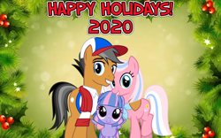 Size: 2064x1289 | Tagged: safe, artist:cheezedoodle96, edit, imported from derpibooru, clear sky, quibble pants, wind sprint, common ground, christmas, family, hearth's warming, holiday, new year