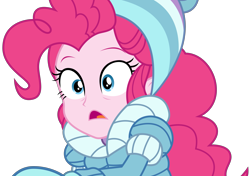 Size: 4509x3178 | Tagged: safe, artist:sketchmcreations, imported from derpibooru, pinkie pie, equestria girls, equestria girls series, holidays unwrapped, spoiler:eqg series (season 2), clothes, female, frown, gloves, hat, horrified, jacket, mittens, open mouth, reaching, reaching out, saving pinkie's pie, simple background, solo, toque, transparent background, vector, winter outfit