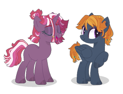 Size: 609x467 | Tagged: safe, artist:spectrumnightyt, imported from derpibooru, oc, oc only, oc:cloudy atmosphere, oc:magic taste, pegasus, pony, unicorn, female, magical lesbian spawn, mare, offspring, parent:quibble pants, parent:rainbow dash, parent:tempest shadow, parent:twilight sparkle, parents:quibbledash, parents:tempestlight, simple background, transparent background