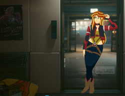 Size: 1280x990 | Tagged: safe, artist:zeragamba, imported from derpibooru, sunset shimmer, human, cyberpunk 2077, humanized