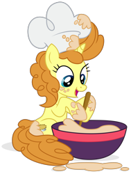 Size: 3040x4019 | Tagged: safe, artist:cirillaq, imported from derpibooru, pumpkin cake, pony, unicorn, the last problem, absurd resolution, batter, chef's hat, female, food, hat, high res, mare, older, older pumpkin cake, open mouth, simple background, smiling, solo, transparent background, vector