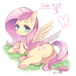 Size: 1024x1024 | Tagged: safe, artist:zakro, imported from derpibooru, fluttershy, pegasus, pony, butt, cute, dock, flutterbutt, looking at you, looking back, plot, shyabetes, smiling, solo, spread wings, wings