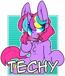 Size: 1817x2102 | Tagged: safe, artist:bbsartboutique, imported from derpibooru, oc, oc only, oc:techy twinkle, semi-anthro, unicorn, blushing, chest fluff, smiling, solo