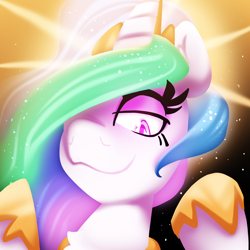 Size: 2160x2160 | Tagged: safe, artist:zvn, imported from derpibooru, princess celestia, alicorn, pony, looking at you, smug, smuglestia, solo