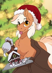 Size: 2480x3508 | Tagged: safe, artist:arctic-fox, imported from derpibooru, oc, oc only, bat pony, pony, bat pony oc, bat wings, christmas, gingerbread house, holiday, solo, wings