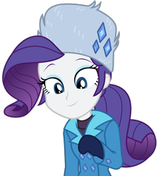 Size: 2878x3219 | Tagged: safe, artist:sketchmcreations, imported from derpibooru, rarity, equestria girls, equestria girls series, holidays unwrapped, spoiler:eqg series (season 2), alternate hairstyle, clothes, coat, female, gloves, hat, looking down, mittens, nice hat, ponytail, raised arm, raised eyebrow, rarity's winter hat, saving pinkie's pie, simple background, smiling, solo, transparent background, ushanka, vector, winter outfit