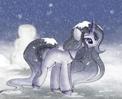 Size: 3537x2893 | Tagged: safe, artist:janelearts, imported from derpibooru, oc, oc only, pony, unicorn, female, mare, snow, solo, tongue out