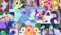 Size: 3016x1728 | Tagged: safe, edit, edited screencap, imported from ponybooru, screencap, apple bloom, applejack, cozy glow, gallus, nightmare moon, ocellus, pinkie pie, princess celestia, princess luna, rarity, sandbar, scootaloo, silverstream, spike, starlight glimmer, sweetie belle, tree of harmony, trixie, twilight sparkle, yona, alicorn, changeling, changeling queen, earth pony, hippogriff, pegasus, pony, unicorn, yak, between dark and dawn, luna eclipsed, marks for effort, she's all yak, the hearth's warming club, to where and back again, uprooted, 1000 hours in ms paint, applejack's hat, butt, cape, cartoonito logo, christmas, christmas tree, clothes, cowboy hat, cute, cutie mark crusaders, diapinkes, discovery family logo, female, happy, hat, holiday, hooves in air, laying on ground, lotta little things, lunabetes, marshmelodrama, nightmare night, nose in the air, on ground, raised hoof, rarity being rarity, rollercoaster, shrunken pupils, singing, sitting, smiling, song, spread wings, sugarcube corner, sweetie butt, tail in mouth, the place where we belong, tied up, tree, trixie's cape, trixie's hat, twilight sparkle (alicorn), uvula, wall of tags, wings