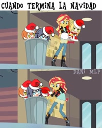 Size: 720x898 | Tagged: safe, imported from derpibooru, screencap, sunset shimmer, equestria girls, christmas, holiday, padoru, spanish, trash can