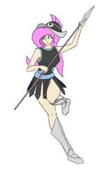 Size: 528x900 | Tagged: safe, artist:slamjam, imported from derpibooru, fluttershy, private pansy, human, armor, humanized, simple background, solo, spear, weapon, white background