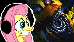 Size: 320x180 | Tagged: safe, artist:vannamelon, imported from derpibooru, fluttershy, pony, animated, five nights at freddy's, five nights at freddy's 4, headphones, jumpscare, reaction, scared, seizure warning