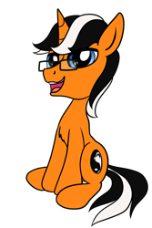 Size: 2000x3000 | Tagged: safe, artist:littlenaughtypony, imported from derpibooru, oc, oc only, oc:ever harmon, pony, unicorn, derpibooru community collaboration, 2021 community collab, chest fluff, glasses, high res, horn, looking at you, male, open mouth, simple background, sitting, smiling, smug, solo, stallion, transparent background