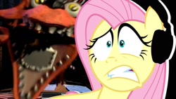 Size: 1280x720 | Tagged: safe, artist:vannamelon, imported from derpibooru, fluttershy, pony, cringing, five nights at freddy's, five nights at freddy's 2, headphones, reaction, reaction image, youtube thumbnail