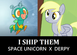Size: 792x574 | Tagged: safe, artist:parrygripp, imported from derpibooru, derpy hooves, pegasus, unicorn, crossover, crossover shipping, i ship it, meme, shipping, space unicorn