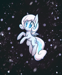 Size: 3000x3594 | Tagged: safe, artist:mirroredsea, imported from derpibooru, oc, oc only, oc:snowdrop, pegasus, pony, cute, eye clipping through hair, female, filly, no pupils, ocbetes, snow, snowfall, solo