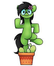 Size: 1240x1500 | Tagged: safe, artist:sugar morning, imported from derpibooru, oc, oc only, oc:prickly pears, cactuar, cactus, flower, flower in hair, glasses, looking at you, mole, rule 63, simple background, stare, transparent background, vase