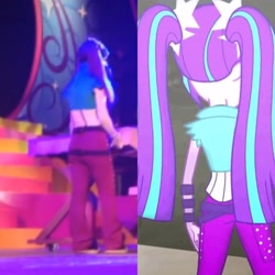 Size: 4096x4096 | Tagged: safe, edit, edited screencap, imported from derpibooru, screencap, aria blaze, human, equestria girls, ass, butt, comparison, eqg el show en vivo, irl, irl human, photo