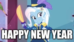 Size: 666x375 | Tagged: safe, edit, edited screencap, imported from derpibooru, screencap, trixie, equestria girls, equestria girls series, street magic with trixie, spoiler:eqg series (season 2), happy new year, holiday, text