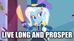 Size: 666x375 | Tagged: safe, edit, edited screencap, imported from derpibooru, screencap, trixie, equestria girls, equestria girls series, street magic with trixie, spoiler:eqg series (season 2), live long and prosper, star trek, text