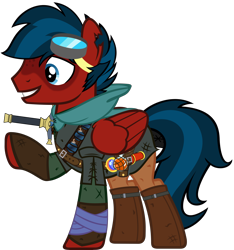 Size: 4857x5198 | Tagged: safe, artist:tales-fables, imported from derpibooru, oc, oc only, oc:grumman, pegasus, pony, absurd resolution, clothes, goggles, male, simple background, solo, stallion, sword, transparent background, weapon