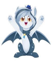 Size: 1207x1477 | Tagged: safe, artist:dusthiel, imported from derpibooru, princess luna, oc, oc only, oc:cobalt comet, bat pony, hippogriff, hybrid, original species, pony, derpibooru community collaboration, 2021 community collab, bat pony oc, bat wings, clothes, commission, ear fluff, fangs, female, happy, leonine tail, looking at you, mare, paw pads, paws, plushie, scarf, simple background, slit eyes, slit pupils, socks, solo, transparent background, underpaw, wings