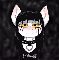 Size: 3638x3695 | Tagged: safe, artist:neoncel, imported from derpibooru, oc, oc only, oc:sindra, earth pony, pony, band shirt, black metal, collar, corpse paint, solo, spiked collar