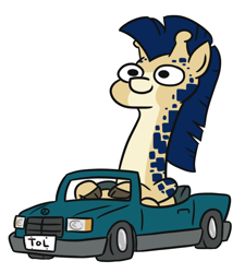 Size: 664x738 | Tagged: safe, artist:jargon scott, imported from derpibooru, oc, oc only, oc:procerus, giraffe, car, driving, mercedes, mercedes-benz, necc, ossicones, simple background, solo, tol, white background