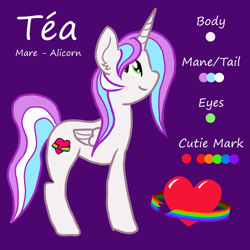 Size: 1388x1388 | Tagged: safe, artist:bryastar, imported from derpibooru, oc, oc only, oc:téa, alicorn, pony, alicorn oc, female, horn, reference sheet, wings