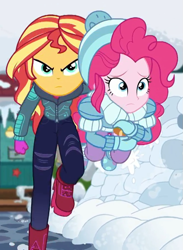 Size: 657x897 | Tagged: safe, imported from derpibooru, screencap, pinkie pie, sunset shimmer, equestria girls, equestria girls series, holidays unwrapped, spoiler:eqg series (season 2), cropped, saving pinkie's pie