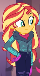 Size: 536x1010 | Tagged: safe, imported from derpibooru, screencap, sunset shimmer, equestria girls, equestria girls series, holidays unwrapped, spoiler:eqg series (season 2), cropped, saving pinkie's pie, solo focus
