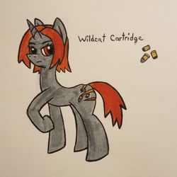 Size: 1024x1024 | Tagged: safe, artist:dice-warwick, imported from derpibooru, oc, oc only, oc:wildcat cartridge, pony, unicorn, fallout equestria, fallout equestria: burdens, fanfic art, scar, solo, traditional art