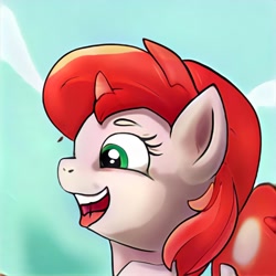 Size: 1024x1024 | Tagged: safe, artist:thisponydoesnotexist, imported from derpibooru, pony, ai content, ai generated, bust, generator:thisponydoesnotexist, horn, looking down, neural network, open mouth, portrait, solo, transparent horn