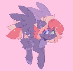 Size: 2581x2485 | Tagged: safe, artist:_stellarsleep, imported from derpibooru, oc, oc only, pegasus, pony, fluffy, flying, looking at you, pink background, simple background, smiling, solo, spread wings, wings