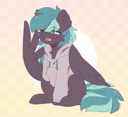 Size: 2655x2439 | Tagged: safe, artist:_stellarsleep, imported from derpibooru, oc, oc only, pegasus, pony, clothes, hoodie, solo, yawn, yawnging