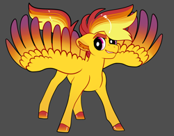 Size: 2800x2200 | Tagged: safe, artist:loryska, imported from derpibooru, oc, oc only, pegasus, pony, gray background, magical lesbian spawn, male, offspring, parent:rainbow dash, parent:spitfire, parents:spitdash, simple background, solo, stallion